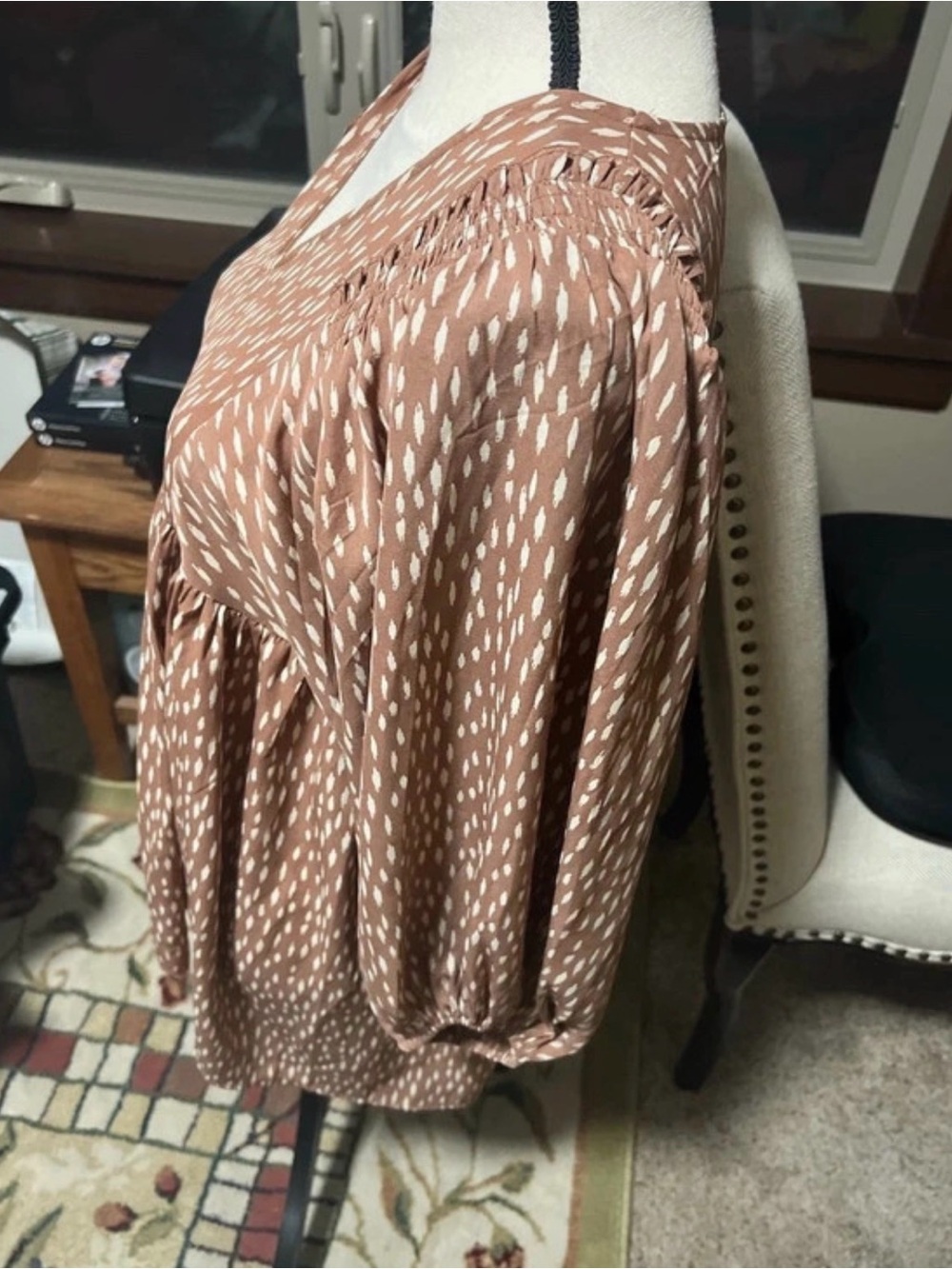 mittoshop Brown Printed Smocked Yoke Tunic